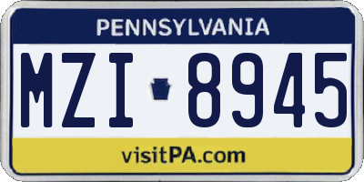 PA license plate MZI8945