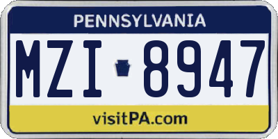 PA license plate MZI8947