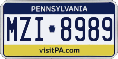 PA license plate MZI8989