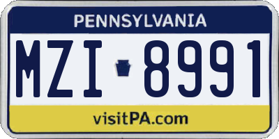 PA license plate MZI8991