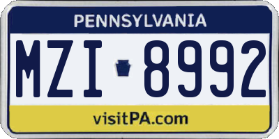 PA license plate MZI8992