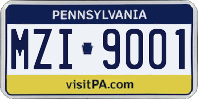 PA license plate MZI9001