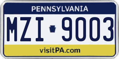 PA license plate MZI9003