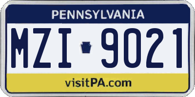 PA license plate MZI9021