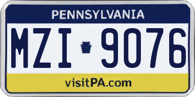 PA license plate MZI9076