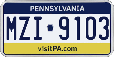 PA license plate MZI9103