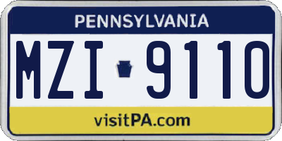 PA license plate MZI9110