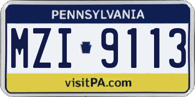 PA license plate MZI9113