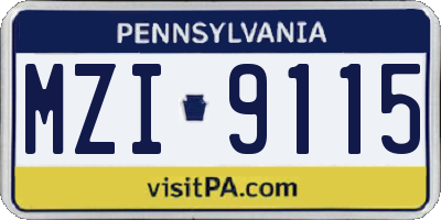 PA license plate MZI9115