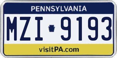 PA license plate MZI9193