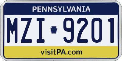 PA license plate MZI9201