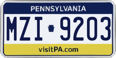 PA license plate MZI9203