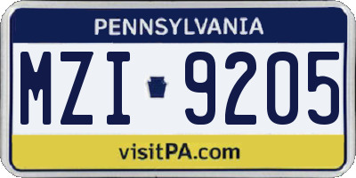 PA license plate MZI9205