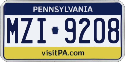 PA license plate MZI9208