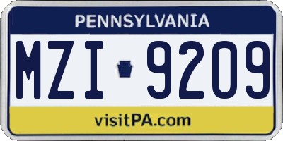 PA license plate MZI9209