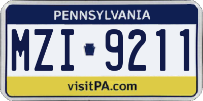 PA license plate MZI9211