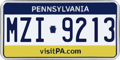 PA license plate MZI9213