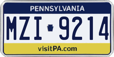 PA license plate MZI9214