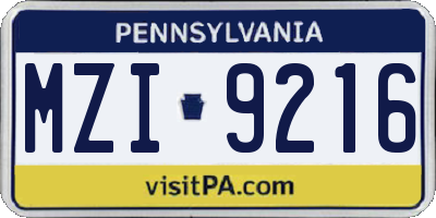 PA license plate MZI9216