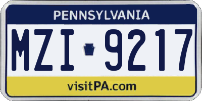 PA license plate MZI9217