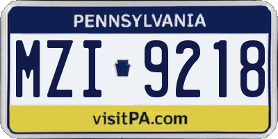 PA license plate MZI9218