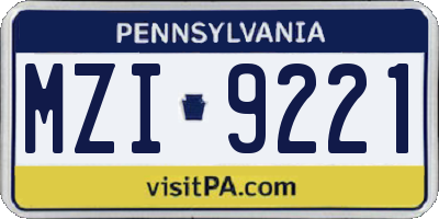 PA license plate MZI9221