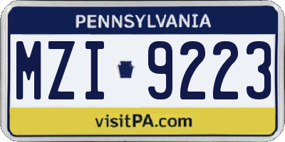 PA license plate MZI9223