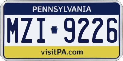 PA license plate MZI9226