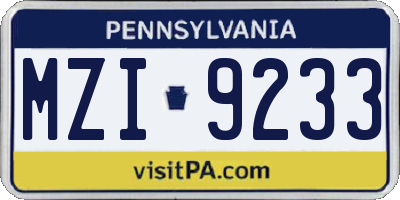 PA license plate MZI9233