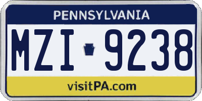 PA license plate MZI9238