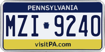 PA license plate MZI9240