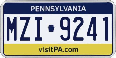 PA license plate MZI9241