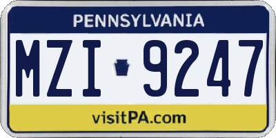 PA license plate MZI9247