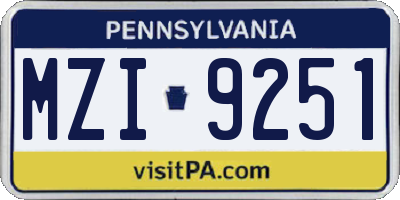 PA license plate MZI9251