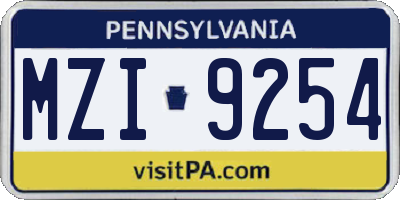 PA license plate MZI9254
