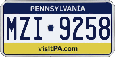 PA license plate MZI9258