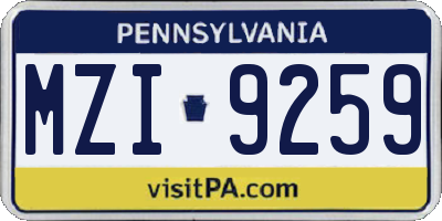 PA license plate MZI9259