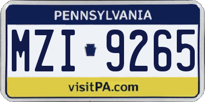 PA license plate MZI9265