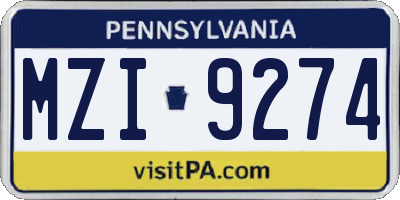 PA license plate MZI9274