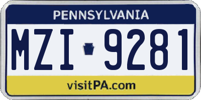 PA license plate MZI9281