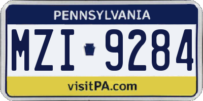 PA license plate MZI9284