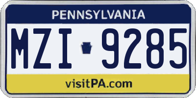 PA license plate MZI9285