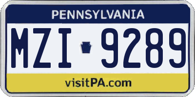 PA license plate MZI9289