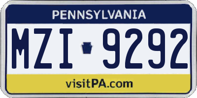PA license plate MZI9292