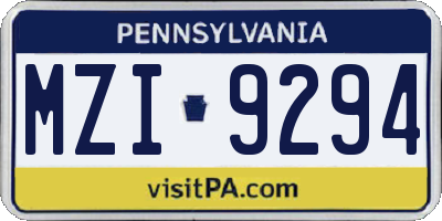 PA license plate MZI9294