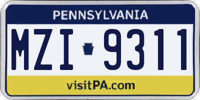 PA license plate MZI9311