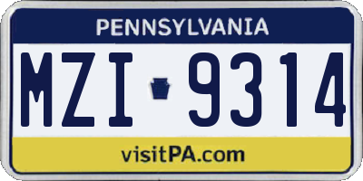 PA license plate MZI9314