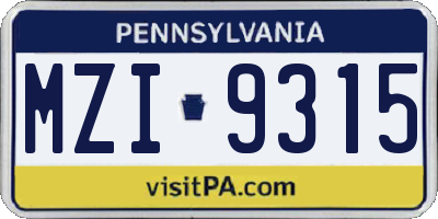 PA license plate MZI9315