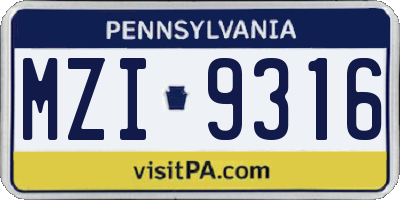 PA license plate MZI9316