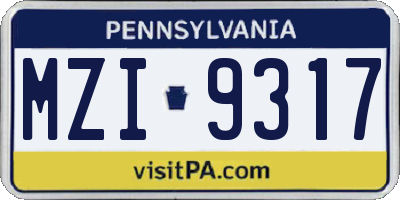 PA license plate MZI9317